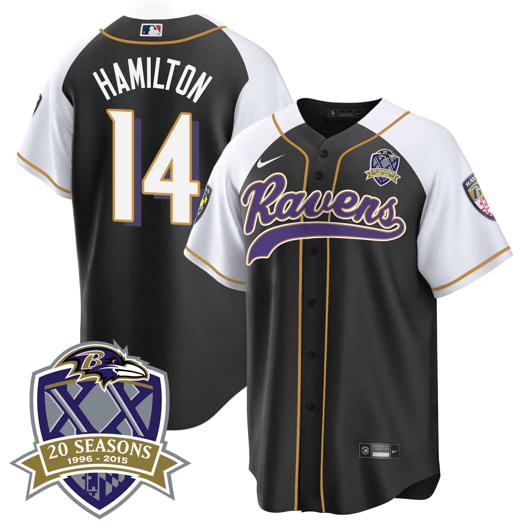 Men Baltimore Ravens #14 Hamilton Black 2024 Nike 20th Season Patch Baseball NFL Jersey